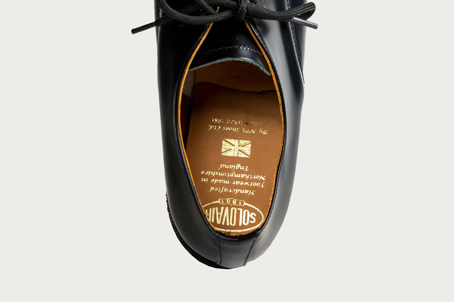 Solovair Gibson 3-Eye Shoe in Hi-Shine Black